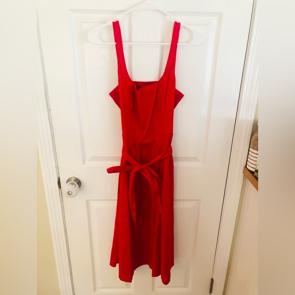 BANANA REPUBLIC RED MIDI DRESS WITH TIE BACK - Picture 8 of 10